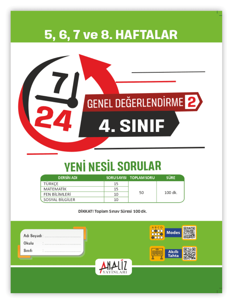 4.SINIF 7/24 HAFTALIK GENEL DEĞERLENDİRME SINAVI 8'Lİ