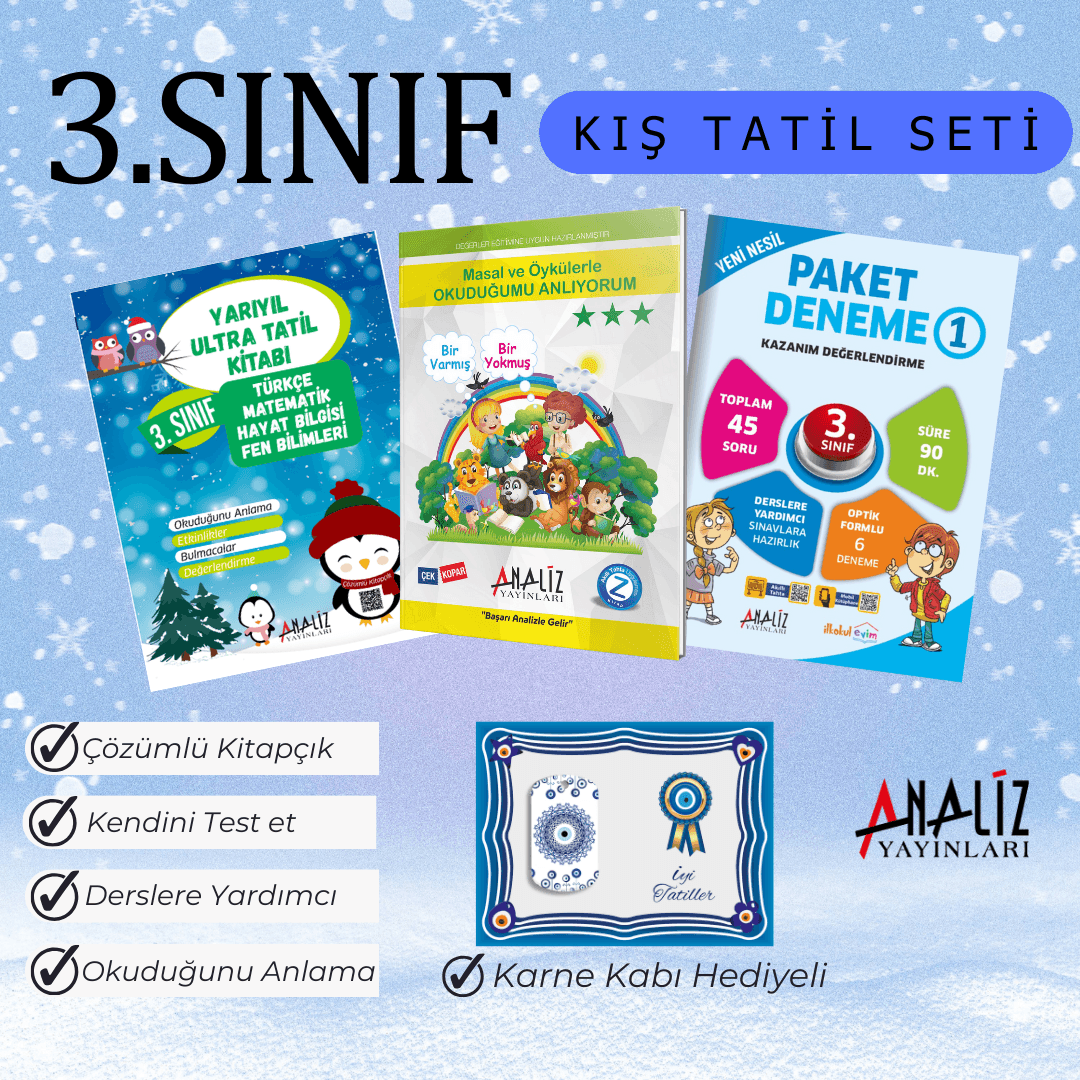 3.SINIF KIŞ TATİL SETİ ( YARIYIL TATİL+MASAL ÖYKÜ+PAKET DENEME) NAZAR BONCUKLUKARNE KABI HEDİYELİ