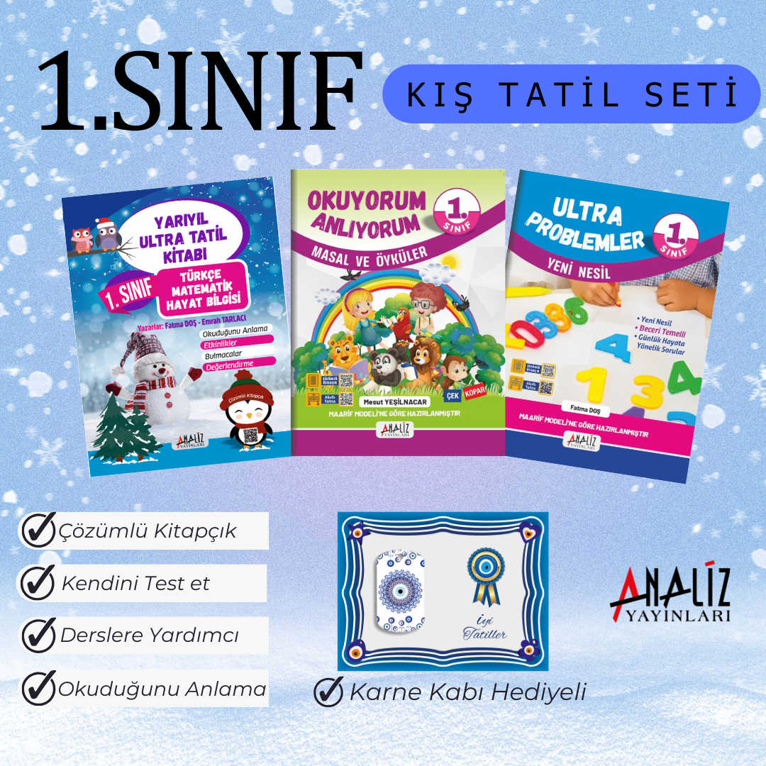 1.SINIF KIŞ TATİL SETİ (KIŞ TATİL+ MASAL ÖYKÜLER+ PROBLEMLER) NAZAR BONCUKLU KARNE KABI HEDİYELİ